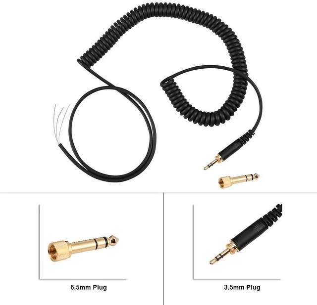 Alt view image 5 of 7 - Spring Coil Cable for Beyerdynamic DT 770 770Pro 990 990Pro Spring coil cable for Beyerdynamic DT 770 770Pro 990 990Pro. 3.5mm and 6.5mm plugs. 1m length extends to 3m. Black