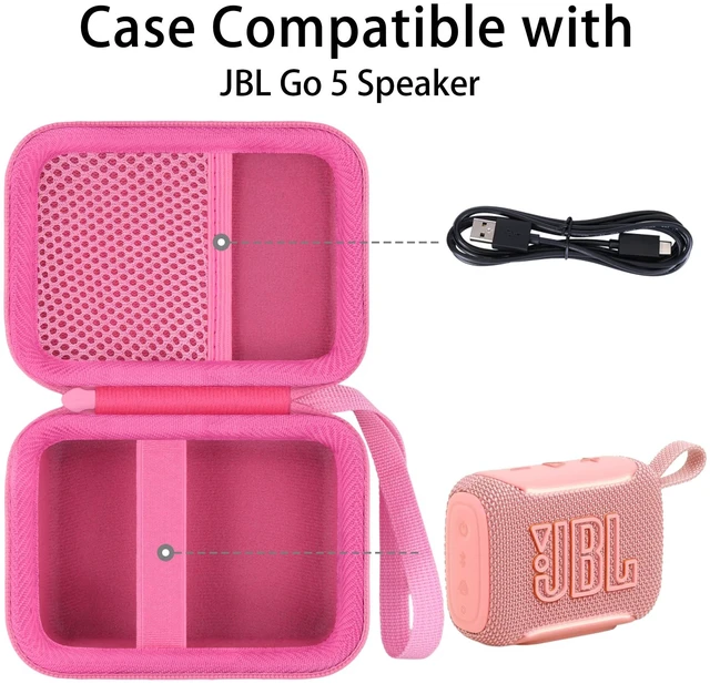 Alt view image 2 of 7 - Hard Carrying Case for JBL Go 5 Ultra Portable Speaker, Pink Travel Case with Carabiner & Hand Strap, Shockproof Portable Storage Bag, Hard EVA Shell with Soft Velvet Lining, Case Only
