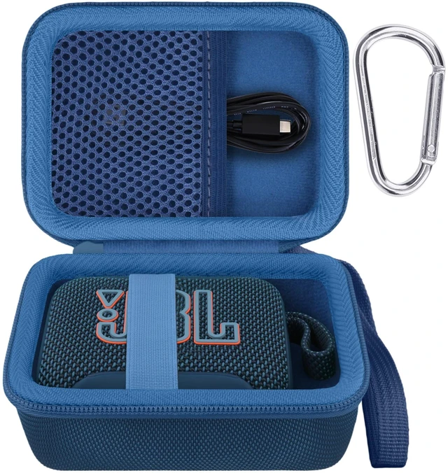 Main image of Hard Carrying Case for JBL Go 5 Ultra Portable Speaker, Dark Blue Travel Case with Carabiner & Hand Strap, Shockproof Portable Storage Bag, Hard EVA Shell with Soft Velvet Lining, Case Only
