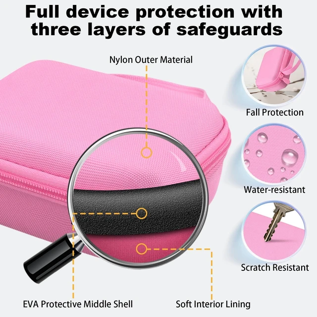 Alt view image 7 of 7 - Hard Carrying Case for JBL Go 5 Ultra Portable Speaker, Pink Travel Case with Carabiner & Hand Strap, Shockproof Portable Storage Bag, Hard EVA Shell with Soft Velvet Lining, Case Only