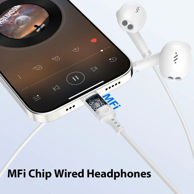 Alt view image 3 of 7 - MFi Certified Wired Headphones for iPhone Earbuds with Lightning Connector Noise Isolation Semi in Ear Buds with Mic Volume Control for Apple Earphones Corded for iPhone 14 13 12 11 Pro Max 8 7 SE XR