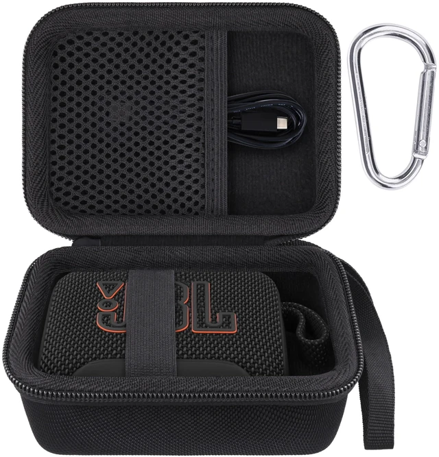 Main image of Hard Carrying Case for JBL Go 5 Ultra Portable Speaker, Black Travel Case with Carabiner & Hand Strap, Shockproof Portable Storage Bag, Hard EVA Shell with Soft Velvet Lining, Case Only