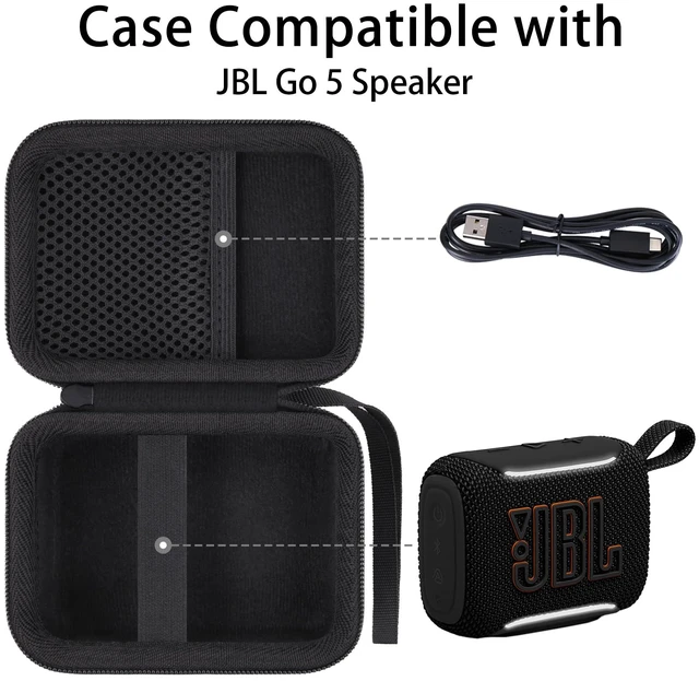 Alt view image 2 of 7 - Hard Carrying Case for JBL Go 5 Ultra Portable Speaker, Black Travel Case with Carabiner & Hand Strap, Shockproof Portable Storage Bag, Hard EVA Shell with Soft Velvet Lining, Case Only