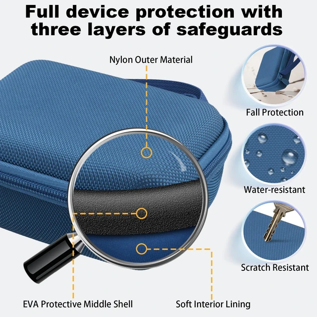 Alt view image 7 of 7 - Hard Carrying Case for JBL Go 5 Ultra Portable Speaker, Dark Blue Travel Case with Carabiner & Hand Strap, Shockproof Portable Storage Bag, Hard EVA Shell with Soft Velvet Lining, Case Only