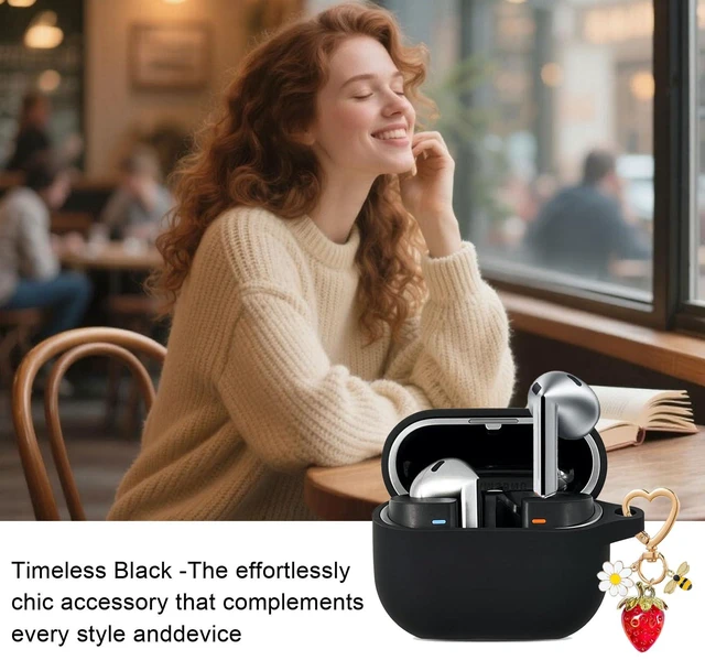 Alt view image 7 of 7 - for Samsung Galaxy Buds 3 & Galaxy Buds 3 Pro & Bud 3 FE Case Cover,Cute Strawberry Bee Daisy Charm Keychain,Soft Silicone Protective Cover for Samsung Galaxy Buds3 Series Charging Case Black