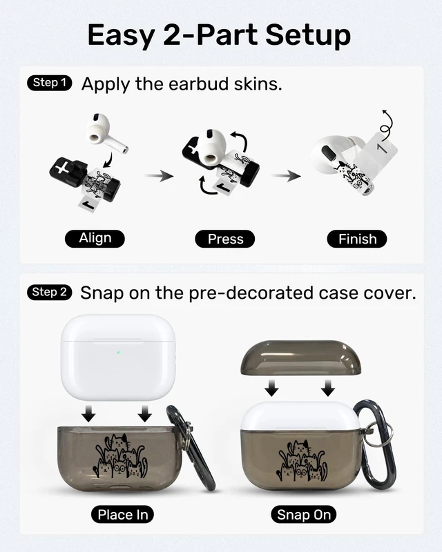 Alt view image 3 of 7 - Case for AirPods Pro 3 with Art Skin Set, Transparent Black TPU Case Cover with Matching AirPod Stickers, Cute Black Cats Design, Easy Apply, Wireless Charging Compatible