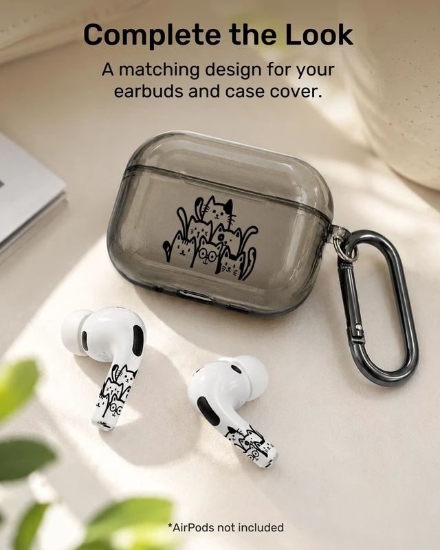 Alt view image 5 of 7 - Case for AirPods Pro 3 with Art Skin Set, Transparent Black TPU Case Cover with Matching AirPod Stickers, Cute Black Cats Design, Easy Apply, Wireless Charging Compatible