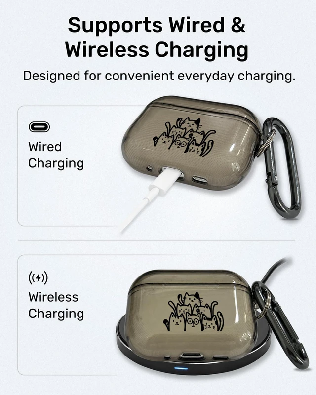 Alt view image 4 of 7 - Case for AirPods Pro 3 with Art Skin Set, Transparent Black TPU Case Cover with Matching AirPod Stickers, Cute Black Cats Design, Easy Apply, Wireless Charging Compatible