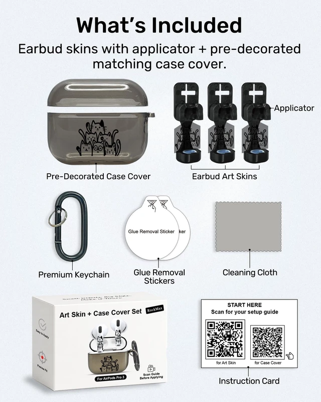 Alt view image 2 of 7 - Case for AirPods Pro 3 with Art Skin Set, Transparent Black TPU Case Cover with Matching AirPod Stickers, Cute Black Cats Design, Easy Apply, Wireless Charging Compatible