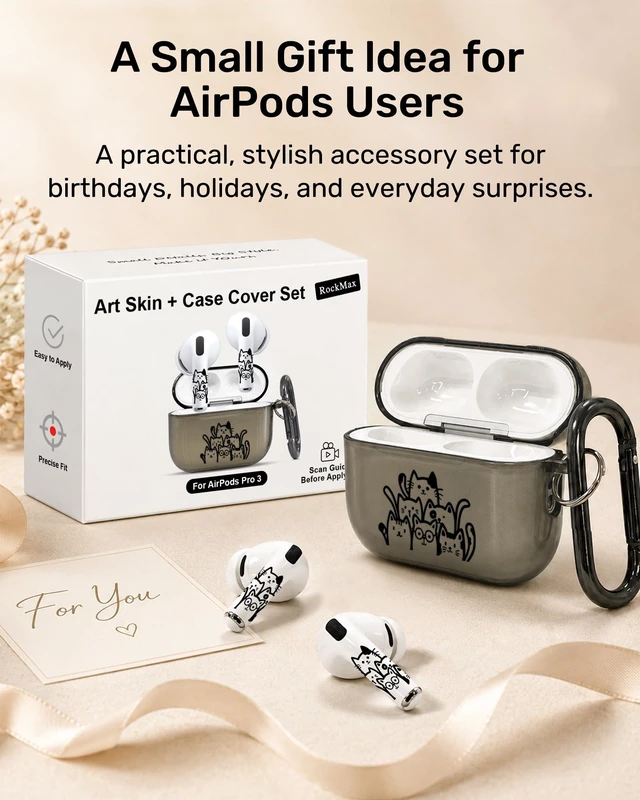 Alt view image 7 of 7 - Case for AirPods Pro 3 with Art Skin Set, Transparent Black TPU Case Cover with Matching AirPod Stickers, Cute Black Cats Design, Easy Apply, Wireless Charging Compatible