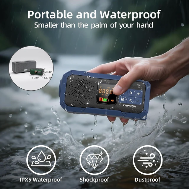 Alt view image 4 of 7 - Portable Emergency Radio with AM FM NOAA,Bluetooth Speaker,2000mAh Rechargeable Battery,USB-C Hand Crank Solar Charging,Clear Sound Quality,Flashlight,SOS Alarm for Storm Power Outages Camping