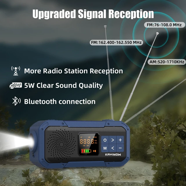 Alt view image 3 of 7 - Portable Emergency Radio with AM FM NOAA,Bluetooth Speaker,2000mAh Rechargeable Battery,USB-C Hand Crank Solar Charging,Clear Sound Quality,Flashlight,SOS Alarm for Storm Power Outages Camping