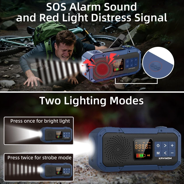 Alt view image 6 of 7 - Portable Emergency Radio with AM FM NOAA,Bluetooth Speaker,2000mAh Rechargeable Battery,USB-C Hand Crank Solar Charging,Clear Sound Quality,Flashlight,SOS Alarm for Storm Power Outages Camping