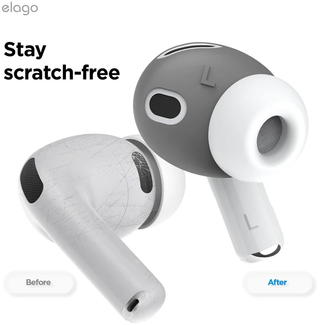 Alt view image 4 of 7 - Ear Tips Cover for AirPods Pro 3, Fit in the Case (2 Pairs) Anti Slip Silicone Cover, Anti Scratches, Protection, Grip, Perfect Fit, Ultra Slim, Full Access (Dark Grey & White)