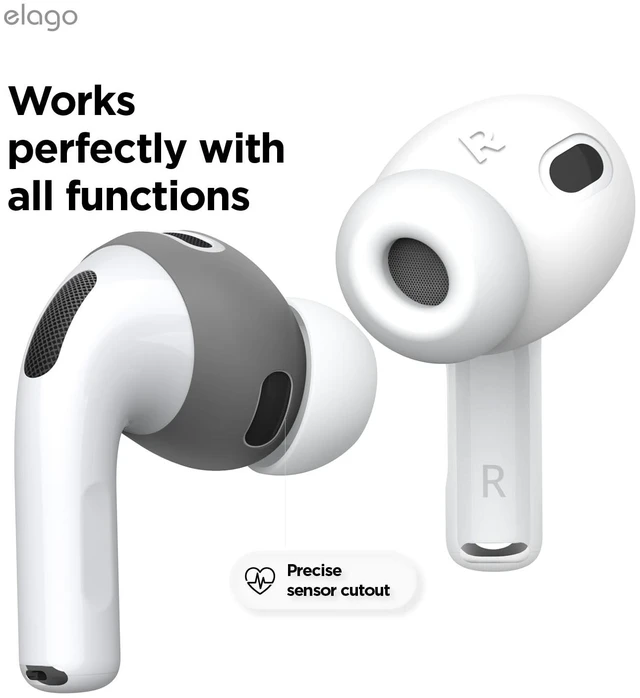 Alt view image 6 of 7 - Ear Tips Cover for AirPods Pro 3, Fit in the Case (2 Pairs) Anti Slip Silicone Cover, Anti Scratches, Protection, Grip, Perfect Fit, Ultra Slim, Full Access (Dark Grey & White)