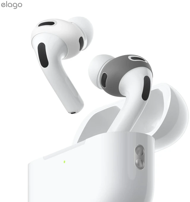 Alt view image 7 of 7 - Ear Tips Cover for AirPods Pro 3, Fit in the Case (2 Pairs) Anti Slip Silicone Cover, Anti Scratches, Protection, Grip, Perfect Fit, Ultra Slim, Full Access (Dark Grey & White)