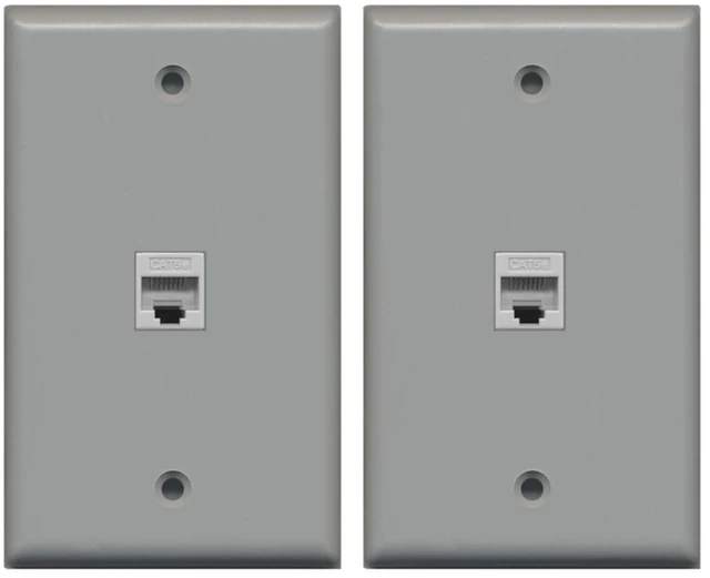 Main image of (2 Pack) 1 Port Cat5e Rj45 Ethernet Wall Plate Gray