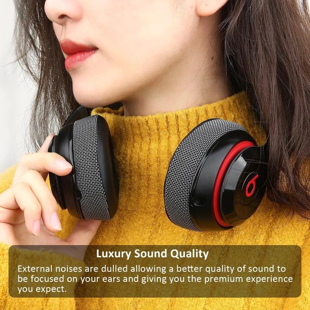 Alt view image 2 of 7 - Ear Pads Cushions for Beats Studio 2& Studio 3 Wired/Wireless Headphones with Fabric, Memory Foam& Protein Leather (Black)