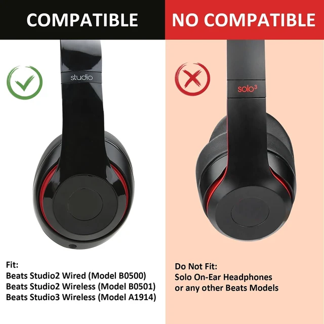 Alt view image 4 of 7 - Ear Pads Cushions for Beats Studio 2& Studio 3 Wired/Wireless Headphones with Fabric, Memory Foam& Protein Leather (Black)