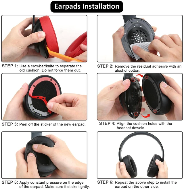 Alt view image 7 of 7 - Ear Pads Cushions for Beats Studio 2& Studio 3 Wired/Wireless Headphones with Fabric, Memory Foam& Protein Leather (Black)