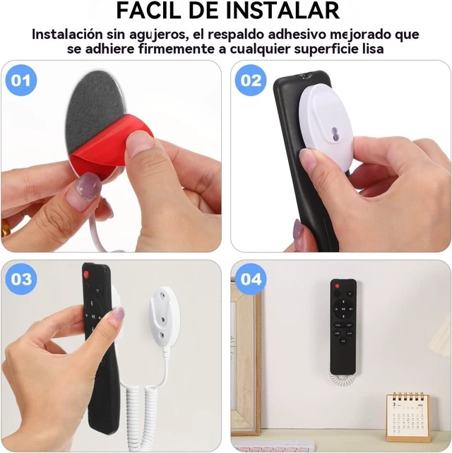Alt view image 5 of 7 - Remote Control Holder 4-Pack 39 in Retractable Tether, Adhesive Wall Mount Anti-Loss Cord for TV, Fan, AC Remotes, Keeps Controllers Secure for Home, Bed, Couch