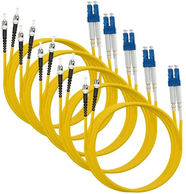 Main image of LC to ST Fiber Patch Cable, 3M (9.84ft) Single Mode Duplex Fiber Jumper 9/125um OS1 LSZH - LC ST Singlemode Duplex Patch Cords (3M - 5 Pack)