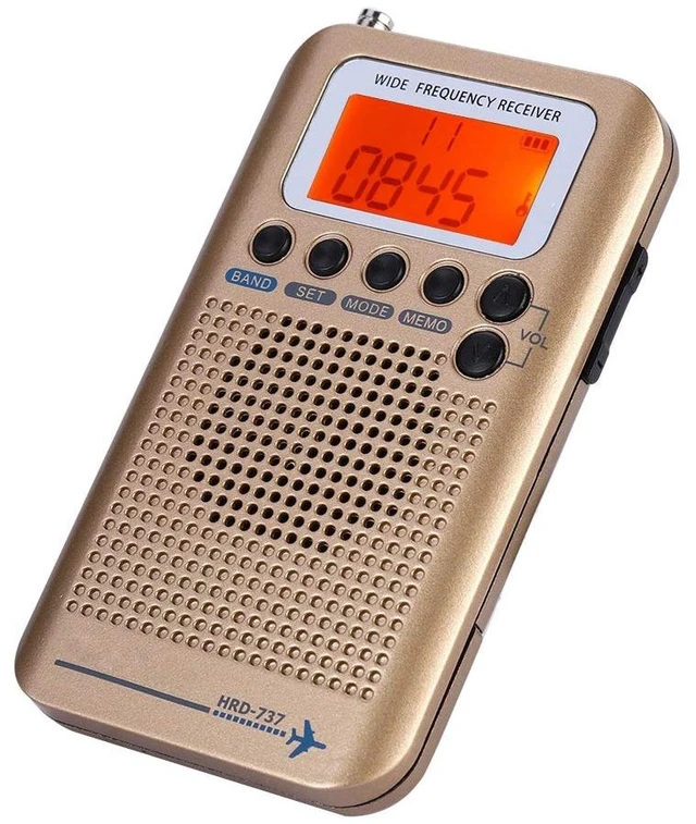 Main image of Aviation AIR/FM/AM/CB/SW/VHF Full Band Portable Shortwave Radio Receiver - Handheld Airband With Built-in 700mAh Battery, LCD Display, Headphone (Gold)