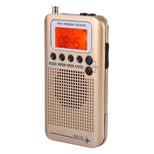 Alt view image 5 of 7 - Aviation AIR/FM/AM/CB/SW/VHF Full Band Portable Shortwave Radio Receiver - Handheld Airband With Built-in 700mAh Battery, LCD Display, Headphone (Gold)