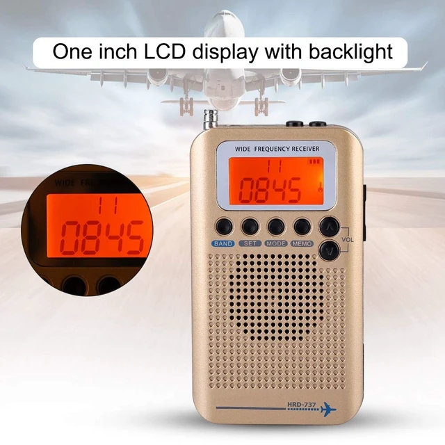 Alt view image 4 of 7 - Aviation AIR/FM/AM/CB/SW/VHF Full Band Portable Shortwave Radio Receiver - Handheld Airband With Built-in 700mAh Battery, LCD Display, Headphone (Gold)
