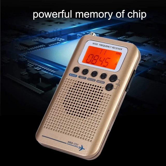 Alt view image 6 of 7 - Aviation AIR/FM/AM/CB/SW/VHF Full Band Portable Shortwave Radio Receiver - Handheld Airband With Built-in 700mAh Battery, LCD Display, Headphone (Gold)