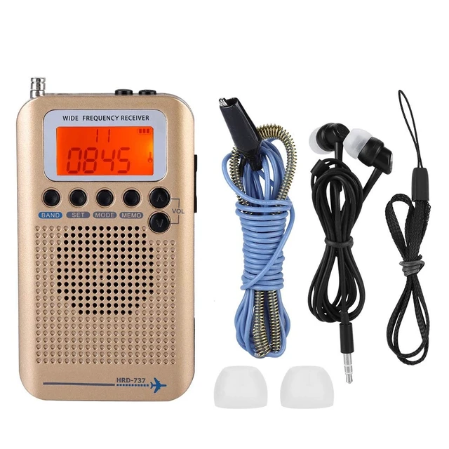 Alt view image 7 of 7 - Aviation AIR/FM/AM/CB/SW/VHF Full Band Portable Shortwave Radio Receiver - Handheld Airband With Built-in 700mAh Battery, LCD Display, Headphone (Gold)