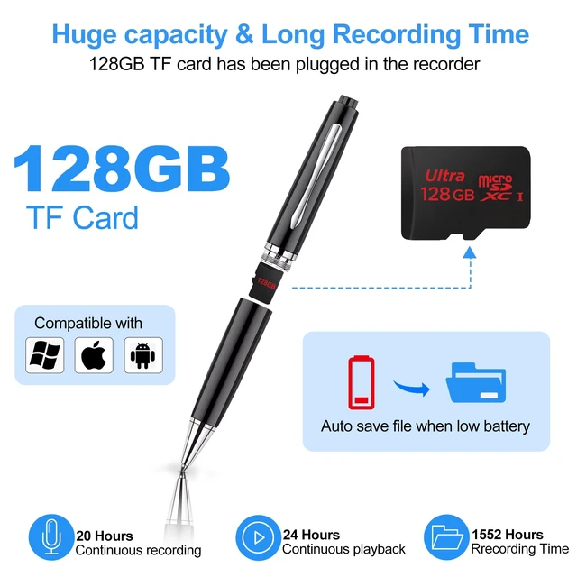 Alt view image 2 of 7 - NEW AI 128GB Digital Voice Recorder with Noise Reduction Playback Function, Portable Design, For Meetings & Lectures, 128GB Storage
