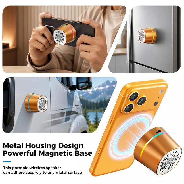 Alt view image 2 of 7 - Magnetic Portable Bluetooth Speaker, Soundcore Speaker, Mini Speaker Outdoors/Home/Travel,Shower Speaker, Bluetooth Speaker, 12H Playtime, Powerful Sound,RGB Lights
