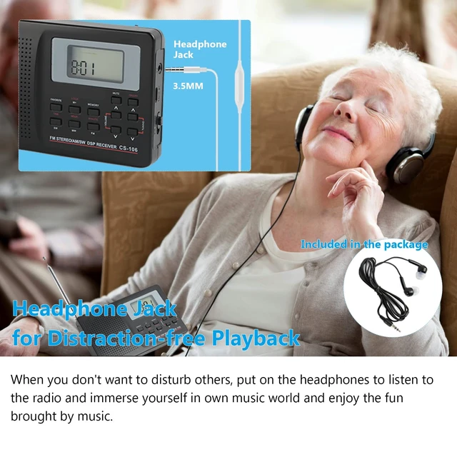 Alt view image 4 of 7 - CS106 Portable Radio, Mini FM/AM/SW/MW/LW/TV Full Band Receiver Radio Worldwide Broadcast Radio with 3.5MM Earphone for Knowing to News, Entertainment Black