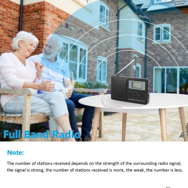 Alt view image 3 of 7 - CS106 Portable Radio, Mini FM/AM/SW/MW/LW/TV Full Band Receiver Radio Worldwide Broadcast Radio with 3.5MM Earphone for Knowing to News, Entertainment Black