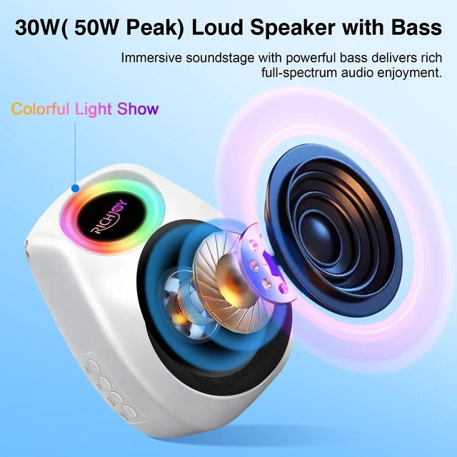 Alt view image 2 of 7 - Wireless Bluetooth Speaker TWS Dual Pairing Portable Speaker with Colorful Lights BT5.3,Support TF Card,MP3 Player,AUX Input,4000mAh Long Battery Life for Home Garden Camping (White)