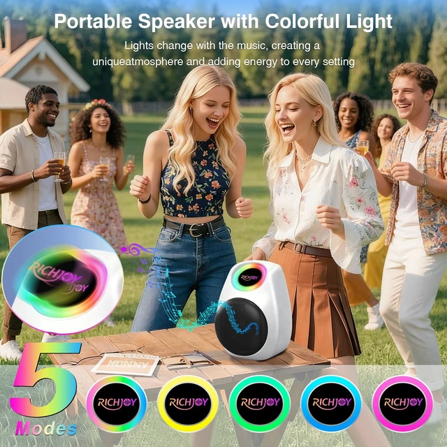 Alt view image 4 of 7 - Wireless Bluetooth Speaker TWS Dual Pairing Portable Speaker with Colorful Lights BT5.3,Support TF Card,MP3 Player,AUX Input,4000mAh Long Battery Life for Home Garden Camping (White)
