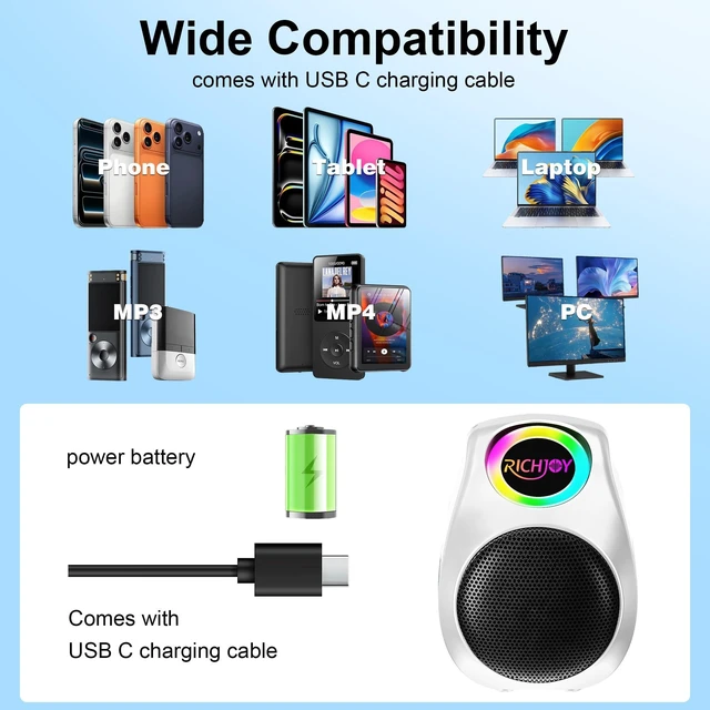 Alt view image 7 of 7 - Wireless Bluetooth Speaker TWS Dual Pairing Portable Speaker with Colorful Lights BT5.3,Support TF Card,MP3 Player,AUX Input,4000mAh Long Battery Life for Home Garden Camping (White)