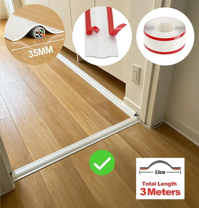 Alt view image 2 of 7 - Floor Cord Cover 10FT White, SelfAdhesive Floor Cord Hider Concealer to Prevent Trips, Cable Management Protector for Wires on Floors, for Home Office Garage