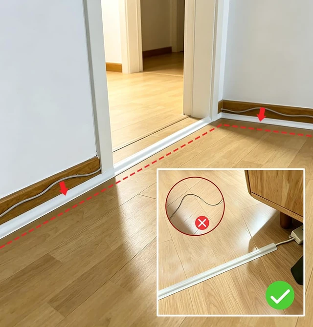 Alt view image 5 of 7 - Floor Cord Cover 10FT White, SelfAdhesive Floor Cord Hider Concealer to Prevent Trips, Cable Management Protector for Wires on Floors, for Home Office Garage