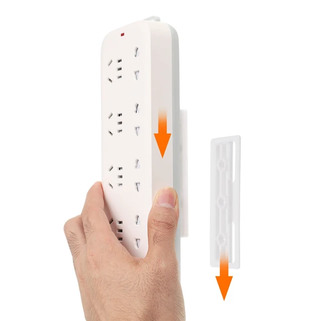 Alt view image 5 of 7 - 14pcs Adhesive Punch-Free Socket Holder, Power Strip Holder, Self-Adhesive Wall Mount Desk Socket Fixer for Remote Control, Router, White