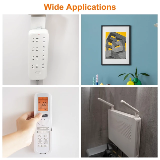 Alt view image 7 of 7 - 14pcs Adhesive Punch-Free Socket Holder, Power Strip Holder, Self-Adhesive Wall Mount Desk Socket Fixer for Remote Control, Router, White