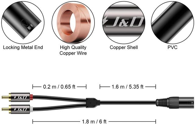Alt view image 3 of 6 - XLR to 2 RCA Y Splitter Patch Cable, PVC Shelled Unbalanced Dual RCA Male to XLR Male Stereo Audio Interconnect Cable Adapter for Speaker Condenser Mic Mixer AMP, 6 Feet