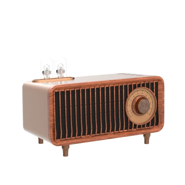 Alt view image 4 of 7 - Retro Bluetooth Speaker with LED Light for PC Laptop - Vintage Radio Speaker with AUX, Memory Card, U Disk Support (Wood)