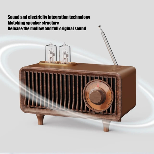 Alt view image 5 of 7 - Retro Bluetooth Speaker with LED Light for PC Laptop - Vintage Radio Speaker with AUX, Memory Card, U Disk Support (Wood)