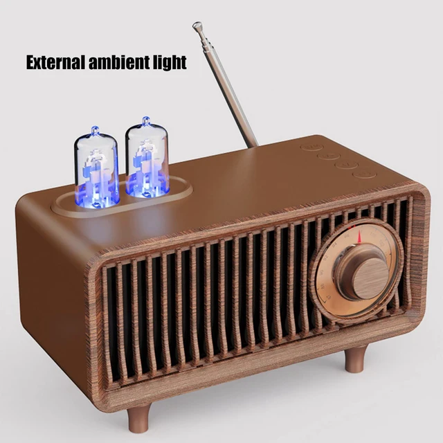 Alt view image 6 of 7 - Retro Bluetooth Speaker with LED Light for PC Laptop - Vintage Radio Speaker with AUX, Memory Card, U Disk Support (Wood)