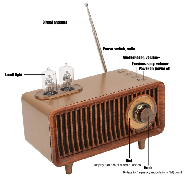 Alt view image 7 of 7 - Retro Bluetooth Speaker with LED Light for PC Laptop - Vintage Radio Speaker with AUX, Memory Card, U Disk Support (Wood)