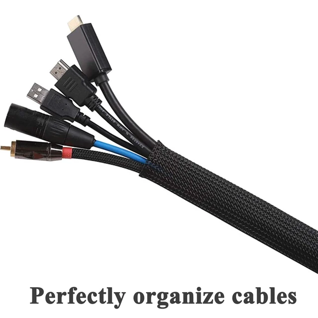 Alt view image 5 of 7 - 25ft - 1 Inch Cable Management Sleeve Protector,Wire Loom PET Expandable Wire Sleeving for Office TV Computer Home Theater Engine Bay Cord Organizer,Protect Cables from Pet Cat Dog Chewing,Black