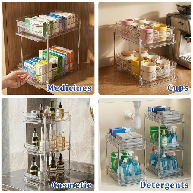Alt view image 6 of 7 - Clear CD Organizer, 3-Tier Sliding Drawer Storage Shelf - Holds 72 CDs, Versatile Organizer for VCDs DVDs CDs, Cosmetics, Cups (3-Tier)