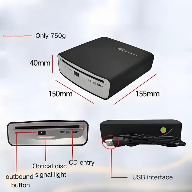 Alt view image 7 of 7 - Compact VCD Car CD Player Universal Dish Box Player External Stereo USB Interface for Android Navigation/Smart TV/Desktops Laptops Tablets(Fit for Android Version 4.4 and Above)